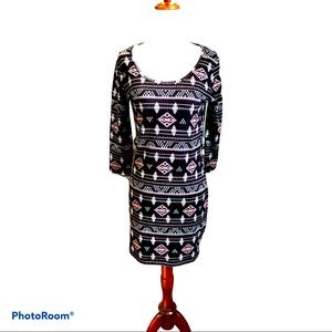 Boho Black Desert Revival Pink Mint Print‎ Dress M